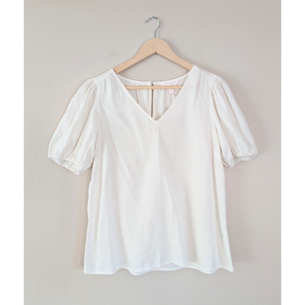 Ivory Puff Sleeve Top Cottage Milkmaid Prairie Womens XS Linen Lauren Conrad NWT